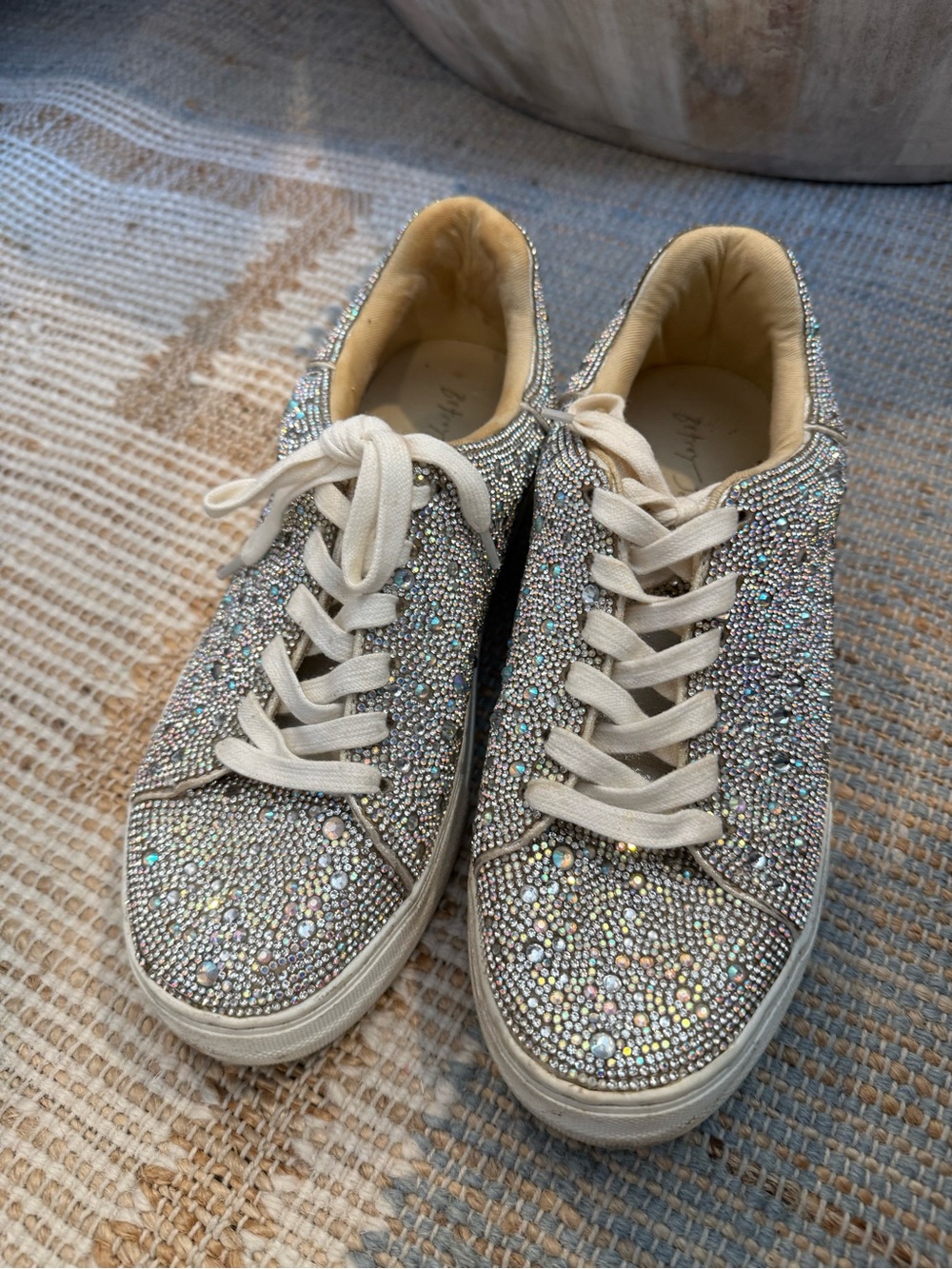 Betsy Johnson Glitter Crystal Lace-Up Sneakers - Silver